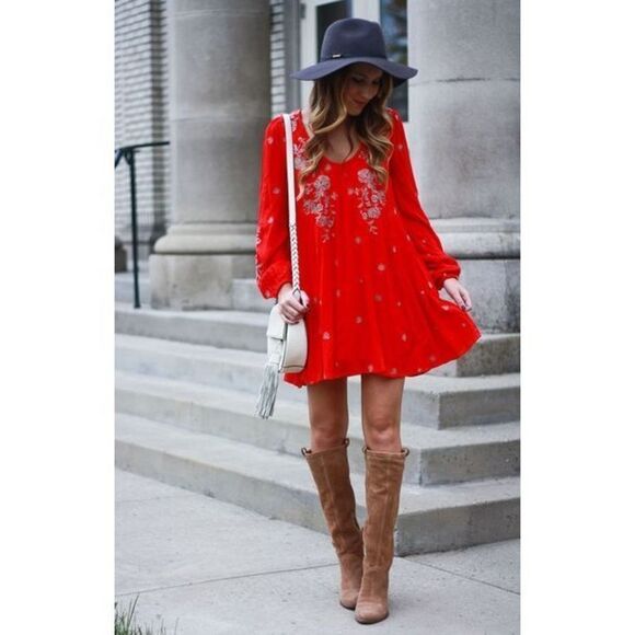 FREE PEOPLE sweet Tennessee Boho embroidered dress in red size S - Picture 15 of 15